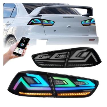 Imagem de 2PCs Conjunto de luz traseira de carro compatível com Mitsubishi Lancer EVO-X 2008-18 Luz de freio LED dinâmica Luz traseira de LED para carro Peças de ajuste(C RGB V1)
