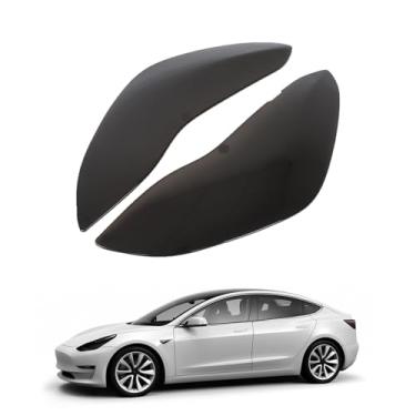 Imagem de Qiosreui Capa de farol compatível com acessórios Tesla Model 3/Y 2017-2023, moldura de proteção de farol blackout, persiana frontal de neblina, capa de proteção de faróis dianteiros fumados, ABS
