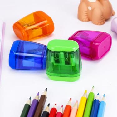 Imagem de Apontador manual de lápis portátil com 4 furos, compacto, colorido