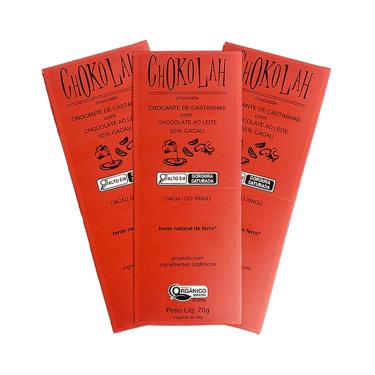Imagem de Kit 3X: Chocolate ao Leite 55% Cacau com Castanhas Orgânico CHoKolaH 70g