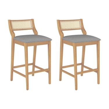 Imagem de Conjunto 2 Banquetas Lagum Jequitibá Terra Assento Linho Bege Premium Palha Sextavada