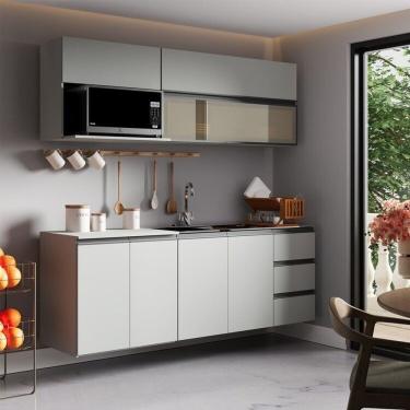 Imagem de Cozinha Modulada 5 Peças 3 Aéreos 2 Balcões Nara Cabecasa Madeiramadeira Cinza Claro