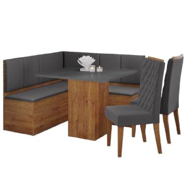 Imagem de Conjunto Sala De Jantar Canto Alemão Com Baú Liebe Com Mesa Lord E 2 Cadeiras Bele Veludo Viero Madeirado / Cinza