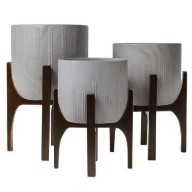 Imagem de Kit com 3 Vasos Linha Genebra com Suporte de Madeira Alto - Alpe & Ari