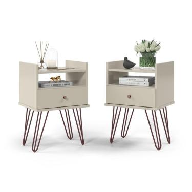 Imagem de Conjunto 2 Mesa De Cabeceira Bill Pés De Ferro Cobre Moderno