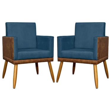 Imagem de Kit 2 Poltronas Decorativas Lis Corino E Suede Cores Pé Palito 30cm - Azul-marinho, Suede/corino