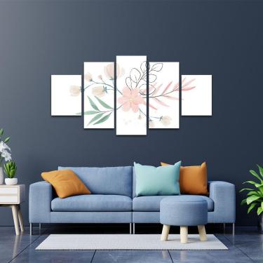 Imagem de Kit Placas Quadros Decorativos 5 Pçs 3d Borda Infinita Flor