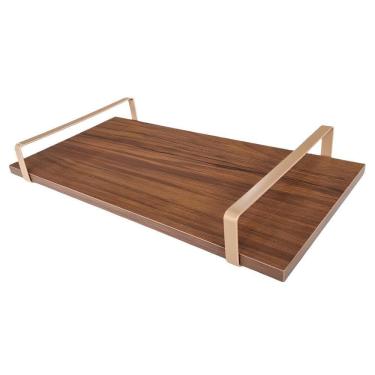 Imagem de Bandeja Decorativa Castanho Com Borda Infinita Alça Cobre