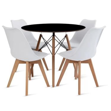 Imagem de Conjunto Mesa Preta Eames 90cm E 4 Cadeiras Leda Branca