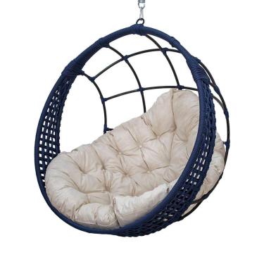 Imagem de Balanço Ninho Suspenso Almofada Impermeável Branco Corda Náutica Azul + Mola E Mosquetão