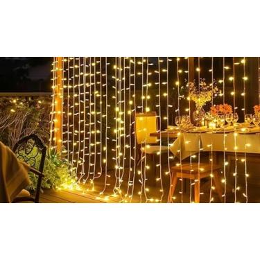 Imagem de VEDO 220v Luz de LED, 4*2.2 metros 500 LEDs, à prova d'água, luz de cortina USB, fio de cobre, cordão de luz de fada para decoração de quarto 20 luzes de corda, 25 luzes LED por linha（ branca quente）