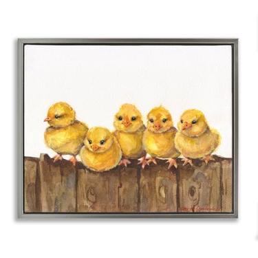 Imagem de Stupell Industries Arte de parede em tela flutuante cinza Chicks on the Fence, design de George Dyachenko, 25 x 31