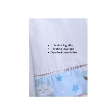 Imagem de Jogo de Lençol 2 Pçs Simples com Elástico Berço Americano Céu Malha com Ponto Palito e Barrado