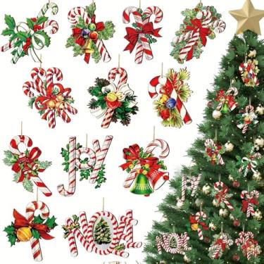 Imagem de Decoração de árvore de Natal, pingente de acrílico para árvore de Natal, 12 peças, acessórios para árvore de Natal, pingentes de Natal, sinos de laço divertidos, enfeite de Natal doce de bengala