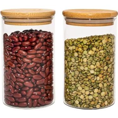 Imagem de Potes de Vidro Herméticos com Tampa de Bambu 480ml Transparente Conjunto 2 Peças Cilíndrico para Armazenamento de Alimentos Livre de BPA Cozinha Organizada Premium