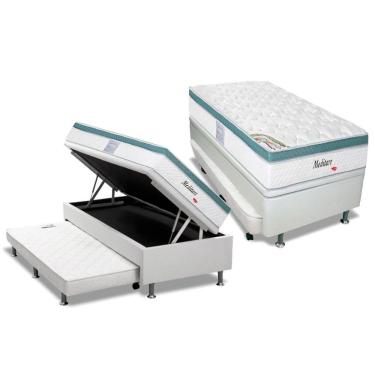 Imagem de Cama Box Baú C/Auxiliar Solteiro: Colchão Molas Herval Masterpocket Meditare + Base Branco(88X188)