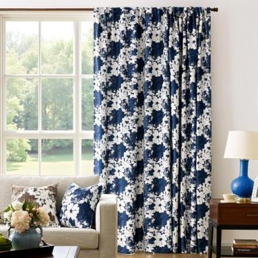 Imagem de Cortinas blackout azul-marinho flroal 262 cm, conjunto de 2 painéis vintage 100% escurecimento do ambiente, cortinas de janela com isolamento térmico, chenille, tratamentos de quarto, padrão floral