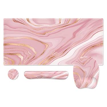 Imagem de Anyshock Conjunto de tapete de mesa rosa com suporte de pulso e descanso de teclado, acessórios ergonômicos de ouro rosa antiderrapante para escritório em casa (ouro rosa rosa)