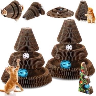Imagem de Soulchen 2 peças de tábua de arranhar para gatos de órgão mágico, brinquedo combinável para gatos, arranhador interativo de papelão com bola de sino, almofada de arranhão sanfonada dobrável durável