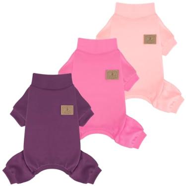 Imagem de XPUDAC Pacote com 3 pijamas de lã para cães quentes de inverno para cães pequenos e médios para meninas, pijamas aconchegantes para cachorrinhos, fantasia, roxo, rosa, rosa-choque, G