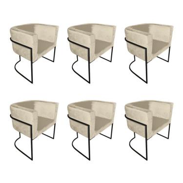 Imagem de Kit 6 Cadeiras De Jantar Premium Base De Ferro Preta Veludo Bege