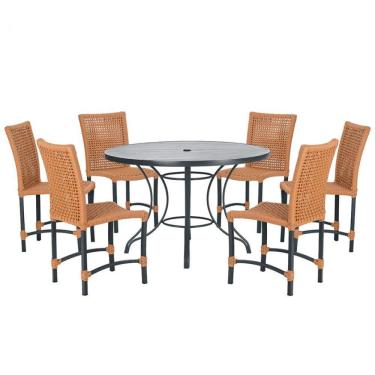 Imagem de Mesa Ascoli 120 Cm Com 6 Cadeiras Cannes De Alumínio Trama Terra Cota