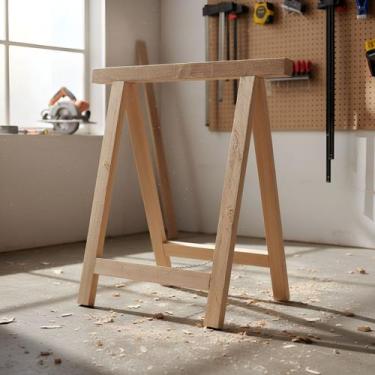 Imagem de 2 Cavaletes Apoio Para Obra Mesa Pe Madeira Eucalipto 75x80 - Tudo Jar