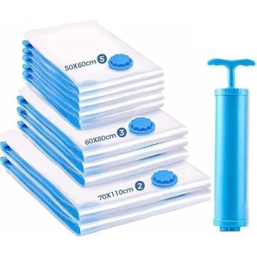 Imagem de Kit 10 Sacos a Vácuo M,G,GG para Mala com Bomba Manual — Embalagem Economiza Espaço e Protege Roupas e Edredom | Organizador de Viagem | Reutilizáveis e Resistentes