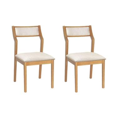 Imagem de Conjunto 2 Cadeiras De Jantar Lagum Jequitibá Natural Encosto Premium Linho Bege