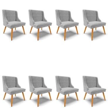 Imagem de Kit 8 Cadeiras Estofadas Para Sala De Jantar Pés Palito Lia Suede Cinza - Ibiza