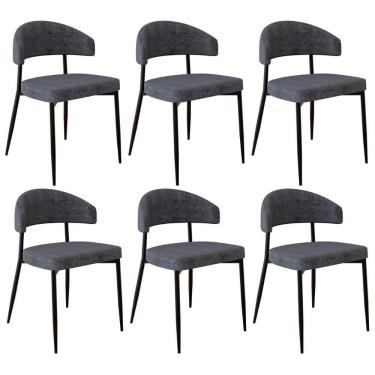 Imagem de Cadeira De Jantar Estofada Kit 6 Chloe M25 Linho Lautrec Grafite - Mpozenato