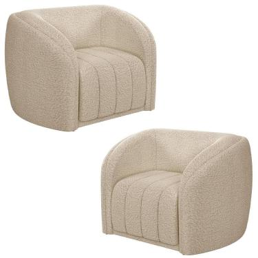 Imagem de Kit 2 Poltronas Decorativa Para Sala 112cm Meris M22 Boucle Bege - Mpozenato