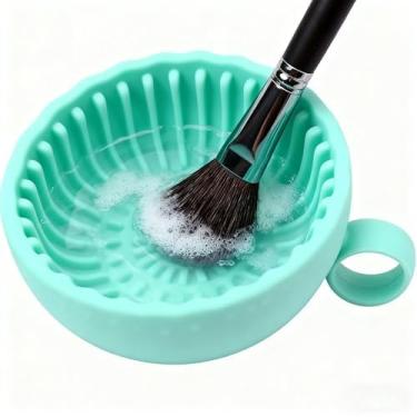 Imagem de Almofada de limpeza de pincéis de maquiagem, escova portátil de silicone limpa para pincéis de rosto e olhos, ferramenta ecológica reutilizável com design compacto (verde menta)
