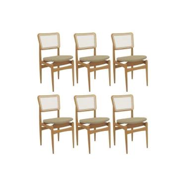 Imagem de Cadeira Sala De Jantar Stela 1cmm013ca Premium Madeira Maciça Kit 6 Un Carvalho-boucle Bege-tela Bege - Kappesberg