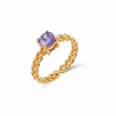 Imagem de Dikixe Anéis femininos banhados a ouro 18 quilates de zircônia cúbica grossa de aço inoxidável banhado a ouro 18 quilates, minimalista, verde, branco, rosa, ametista zircônia, textura torcida, anéis