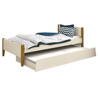 Imagem de Cama Babá Solteiro Com Auxiliar Simba Areia Fosco Com Madeira - Moveisaqui