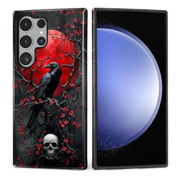 Imagem de MQJCYB Capa para Samsung Galaxy S23 Ultra, híbrida, resistente, 2 em 1, de corpo inteiro, resistente, à prova de choque, capa brilhante para Samsung Galaxy S23 Ultra Esqueleto de corvo vermelho e