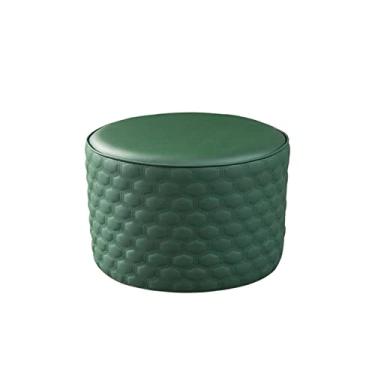 Imagem de FAMEOYA Banqueta redonda de couro otomano para sala de estar, cozinha, quarto, verde, 36 x 26 cm