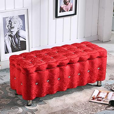 Imagem de FAMEOYA Banco estofado de veludo para sapatos, banco de armazenamento com botões de cristal, banco de armazenamento de botões de cristal luxuoso, sala de estar, quarto, confortável, bancos