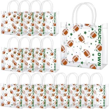 Imagem de Sweetude 24 peças de sacos de presente de futebol com alças transparentes PVC sacos de presente de futebol para troca de presentes para festa de aniversário da equipe, lembrancinha esportiva, 19 x 19