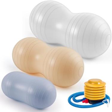 Imagem de Jexine Conjunto de 3 bolas antiexplosão em forma de amendoim – Bola de estabilidade de equilíbrio de ioga para exercícios infantis, gravidez e academia em casa, inclui 1 bomba, 3 opções de tamanho