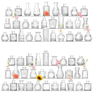Imagem de MARTAGE Conjunto de 60 vasos de vidro, pequenos vasos de vidro para flores, vasos pequenos transparentes para centros de mesa, vaso vintage em massa para casamento, festa, eventos, recepção, decoração