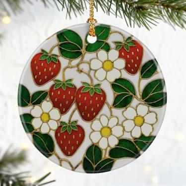 Imagem de Enfeite de flor de morango, enfeites de Natal e decorações de Natal para árvores, decoração de férias vibrante, presente para ela, amigos e amantes de morango, troca de presentes e ideia de presentes