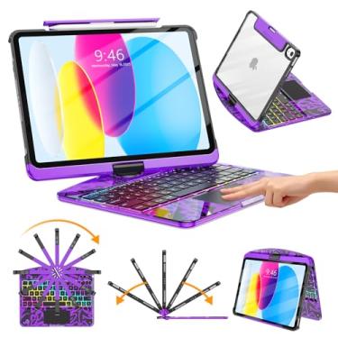 Imagem de TSQQST Capa transparente com teclado sem fio para iPad (A16) 11ª geração 11 polegadas 2025/iPad 10ª geração 10 polegadas com suporte para lápis e trackpad multitoque, retroiluminação de 7 cores