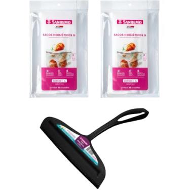 Imagem de Conjunto de 1 Rodo Plástico Multiuso Preto com Raspador 18cm + 2 Saco Abre e Fecha Hermético de 3 Litros