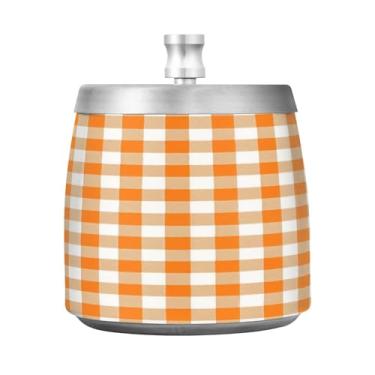 Imagem de JUZIHAI Cinzeiro xadrez laranja branco búfalo com tampa, bandeja de aço inoxidável inodoro à prova de vento cinzeiro sem fumaça para escritório em casa, pátio, varanda, cigarro
