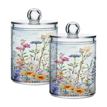 Imagem de Qilmy Suporte de flores Qtip pacote com 2, frascos de boticário de 400 ml, vasilha organizadora de banheiro para Qtips, cotonetes, bolas de algodão, almofadas cosméticas, irrigadores dentais, sais de