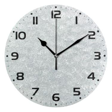 Imagem de JUZIHAI Relógio de parede prateado com textura brilhante, silencioso, sem tique-taque, redondo, operado por bateria, fácil de ler, relógio decorativo de parede para casa, cozinha, sala de estar