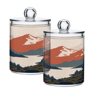 Imagem de Qilmy Suporte vintage para paisagem de montanha, pacote com 2, frascos de boticário de 400 ml, vasilha organizadora de banheiro para cotonetes, bolas de algodão, almofadas de maquiagem, fio dental