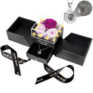 Imagem de ENERLEAF 3 rosas roxas preservadas - flores eternas rosas presentes para mãe, avó, esposa, namorada, no dia das mães, aniversário, dia dos namorados, Natal, aniversário, presentes românticos para ela